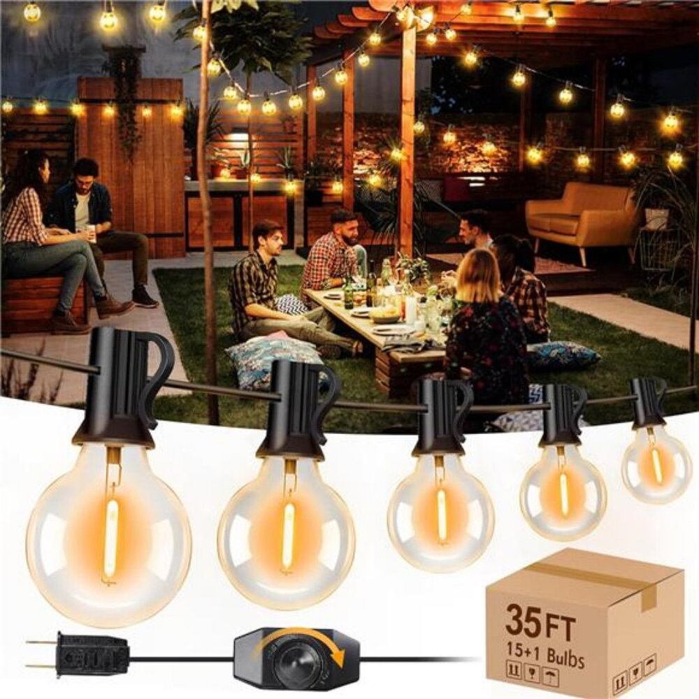 Outdoor String Lights with Dimmer, 35.5FT LED Patio Lights for Outside